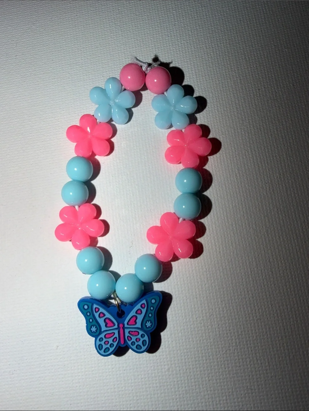 Kids Pink & Light Blue Flower Bead Bracelet with Butterfly Charm